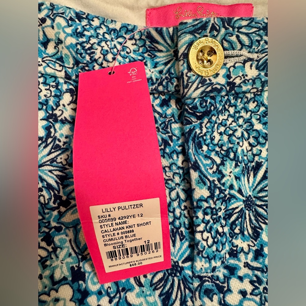 NWT Lilly Pulitzer 5" Callahan Knit Short Cumulus Blue Blooming Together - Picture 2 of 5